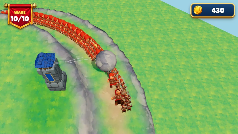 The mounted King fights enemies alongside defensive towers