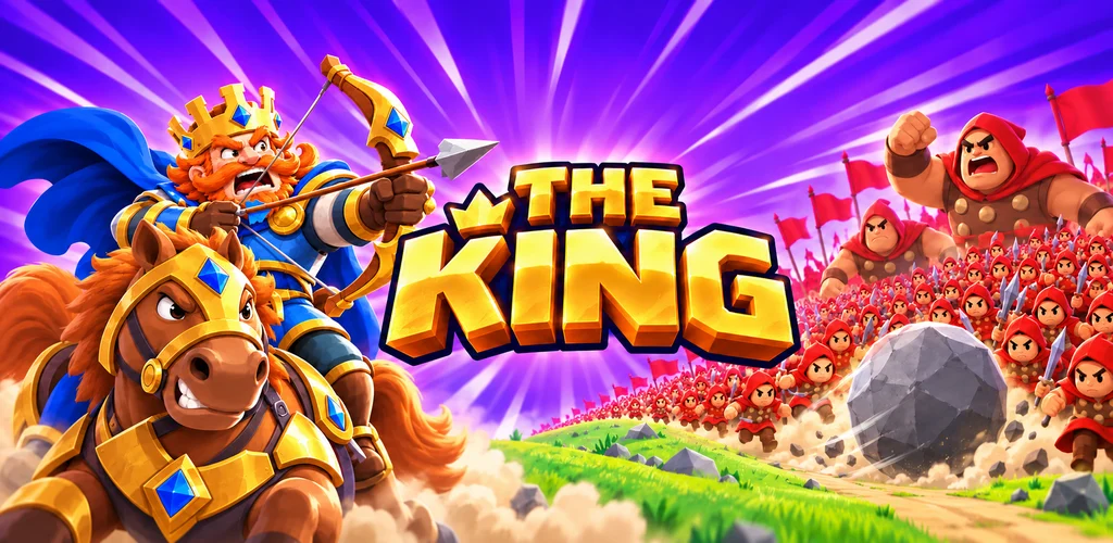 THE KING artwork: a mounted King draws his bow against a red enemy horde