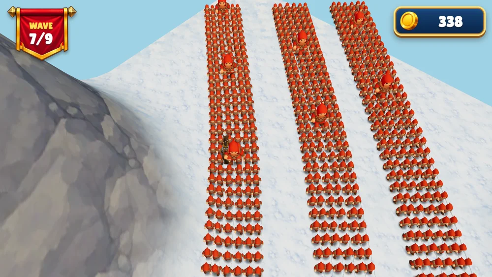Enemy armies approach the King through a snowy battlefield
